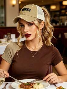 1 pieza Gorra de béisbol retro desgastada para mujer con cola de caballo alta, clásica ajustable adecuada para uso casual diario, fiestas, compras y otras ocasiones - Multicolor - Ver 7
