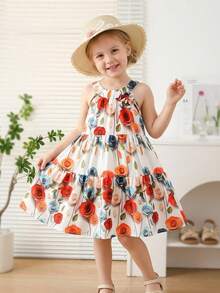 Summer Cute Print Off-Shoulder Dress For Girls - White - View 1