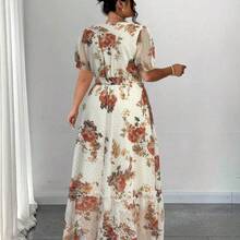 Nana's Women's Clothing Store  Vestido elegante de mujer con cuello en V, manga abullonada, lunares y cintura con lazo, para primavera/verano - Blanco y Negro - Ver 3
