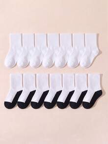 10 Pairs Random Color Children's Mid-Calf Socks, Black & White Color Block Mid-Calf Socks, Pure White Basic Casual Socks, Back To School Shoes & Socks - Multicolor - View 6