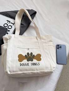 "Doggie Things" Cute Print Canvas Tote Bag & Pouch Set,With Paw Print Design,Funny Pet Owner Travel Organizer,Foldable And Lightweight,Multi-Pocket Shoulder Backpack,Women'S Tote Bag,Canvas Shoulder Bag With Small Cosmetic Pouch, Lightweight Dog Walking Bag For Pet Supplies, Perfect For Dog Lovers, Daily Outings, Work, School,Travel & Shopping,Perfect For Dog-Loving Ladies. - Multicolor - View 8