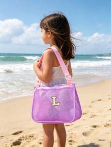 1pc A-Z Letter Mesh Beach Bag Children's Shell Storage Bag, 30cmx25cm Beach Bag, Suitable For Boys Beach Play Vacation Essential Bag (Ocean Balls Not Included) - Multicolor - View 3