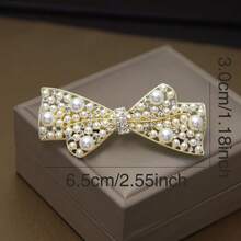 1pc Bow & Pearl Hair Clip, Women Bangs Clip, Elegant Hair Accessory,Claw Clips - White - View 4
