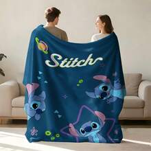 Manta de franela Disney Stitch del espacio exterior, manta de felpa suave y acogedora con diseño de planetas y estrellas lindos, fondo azul profundo, adecuada para sofá, cama, sala de estar, dormitorio, oficina, viajes, todas las estaciones - color 1 - Ver 2