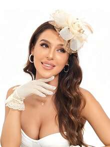 1pc Women's Tea Party Hair Accessory Headband Kentucky Derby Hat Floral Mesh Fascinator Hair Clip Suitable For Wedding - Beige - View 7
