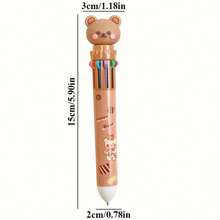 1/3/5/10pcs Neutral Cartoon Bear Colored Pens, 10-In-1 Press-Type Multi-Color Ballpoint Pens, Daily Gel Pens, Drawing Receipt Marking (Random Pattern) (Random Color), Replaceable Pen Tips, Suitable For School And Office Occasions - Back To School Gift - 10-color Ballpoint Pen - View 3
