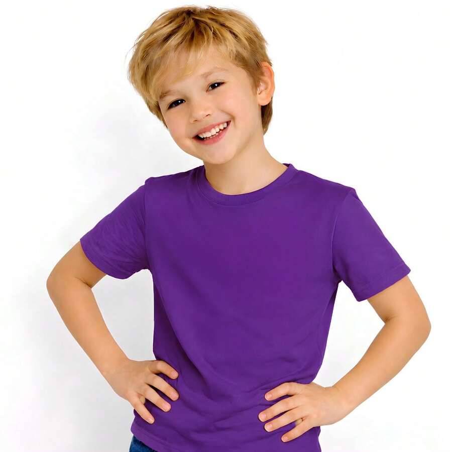 Basic Children's T-Shirt, 100% Cotton, Boys' Sizes 0 To 16. Lightweight And Cool For Everyday Wear, School, Outings, And Parties. - 紫色 - 查看 1