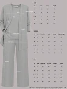 3件組女款休閒純色套裝：夾克/開襟衫 + 圓領無袖上衣 + 鬆緊腰直筒長褲，優雅風格 - 灰色 - 查看 9