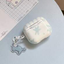 時尚創意條紋星星耳機保護套 + 掛環組，適用於 Apple AirPodsPro2 保護套/AirPodsPro 保護套/AirPods4 保護套/AirPods3 保護套/AirPods2 保護套/時尚女款耳機保護套/極簡耳機保護套/Apple 耳機保護套/Apple 耳機套，表面有保護膜，請在開始使用前撕掉 - 白色 - 查看 12