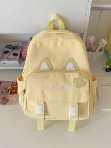 1pc Girls Cute Kitten Nylon Zipper Closure Backpack Student School Bag Suitable For All Seasons Daily Use Without Pendant - A - View 15