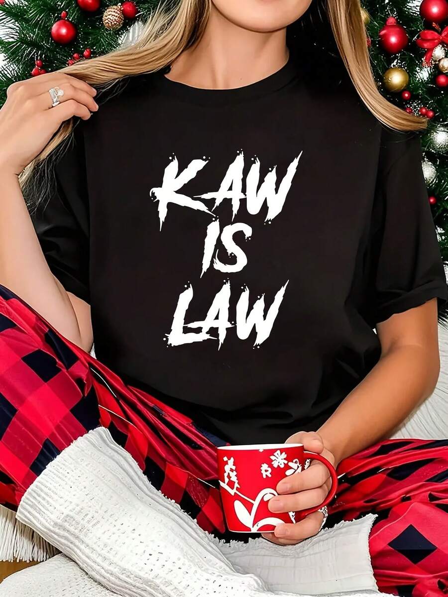 Kaw Is Law 1 Pcs Women's Plus Size T-Shirt Funny Oversized Graphic Short Sleeve Tee Novelty 100% Cotton Shirt Casual Crew Neck Top 250g - Black - View 1