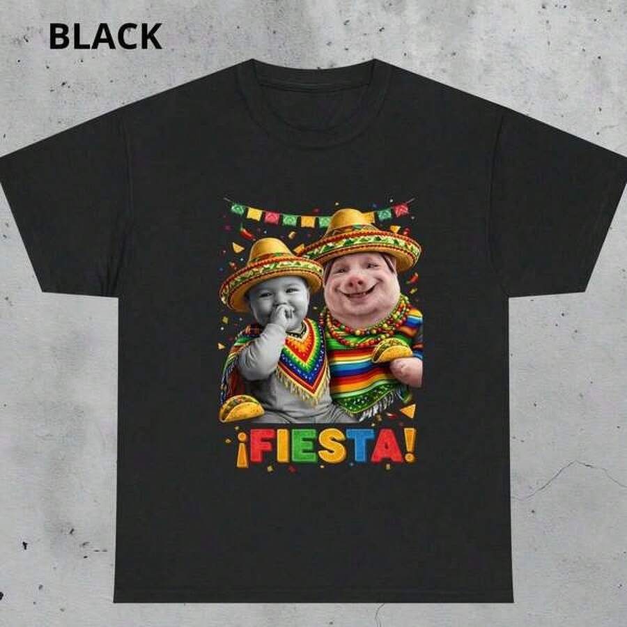 Rolig T-shirt för den mexikanska maj 5:e-festivalen med John Bok och Ai Baby emojis, humoristisk T-shirt för maj 5:e-festivalen, present med mexikanska burrito-tema emojis, djurformad hatt, komisk stil, 220 g. Unisex-kläder för vår, sommar och höst. Slitstark och mjuk, den kombinerar urbana, retro- och minimalistiska stilar. Lämplig för daglig användning, festivaler, arbete, helgutflykter eller avkoppling. Perfekt för födelsedagar, årsdagar eller vilket tillfälle som helst. Sommarkläder för kvinnor, sommar-t-shirts för kvinnor, sommartoppar för kvinnor, sommaroutfits för kvinnor, sommar-t-shirts för kvinnor, sommartoppar för kvinnor - Svart - Visa 1