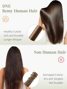 DNE HAIR 4件裝直髮夾式真人髮片，8個夾片雙層隱形設計，2#深棕色真髮，12-18英吋，耐用防脫髮，柔軟厚實質感，適合全頭佩戴，日常穿搭、節日Cosplay與季節搭配 - S2 - 查看 9