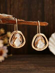 1 Pair Champagne Cut Artificial Crystal Asymmetrical Gold Ring Alloy Elegant Earrings - Gold - View 6