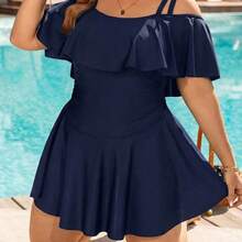 guangzhougaolangshangmao Swim Lushoire Traje de baño talla grande de verano con tirantes ajustables y volantes en corte evasé - Burdeos - Ver 8