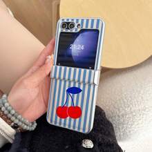 1個條紋櫻桃摺疊手機殼，適用於 Galaxy Z Flip7/ZFlip6/ZFlip5/ZFlip4/ZFlip3/Z FE 磁吸保護殼 - 彩色 - 查看 3
