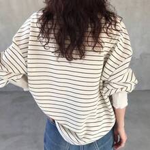 Camiseta holgada de murciélago a rayas casual para mujer, otoño - Marrón - Ver 6