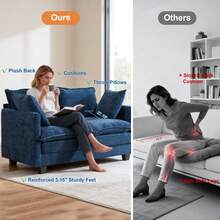 Loveseat Sofa Cloud Sofa Couch 50'', Modern Loveseats 2 Seat Couch 27" Deep Seat With 2 Pillows For Small Spaces Apartment Studio Office Bedroom Living Room 8834-BLACK-1 - 藍色 - 查看 7