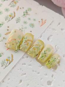Tiebeauty 2 piezas Pegatinas de arte de uñas de margarita pastoral de primavera, diseño de estilo Ins de margarita floral, decoración de uñas autoadhesiva DIY, suministros para uñas, adecuado para salidas de primavera/verano, decoración de arte de uñas para fiestas de vacaciones - Multicolor - Ver 8