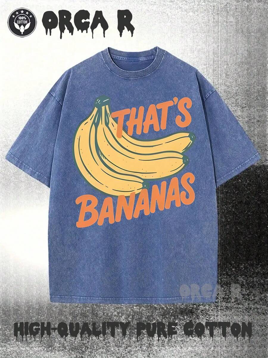 Vintage "That's Bananas" Men's T-Shirt - 100% Cotton, Loose Fit, Vintage Look With Retro Fruit Design, Casual Humorous Gift For Year-Round Use. - 洗淨的棉藍 - 查看 1
