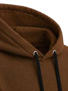 Blusa De Frio Moletom Liso Bolso Capuz Estilo Canguru Moleton Casual Casaco Algodão Quente Confortável Inverno - Marrom - Visão 3