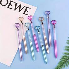 1/3/5/10 Imitation Metal Rod Diamond Heart-Shaped Circular Ballpoint Pens, Colored Imitation Metal Rods, Crystal Quicksand Broken Diamond Pens, Crystal Gemstone Ballpoint Pens, 0.7mm Blue, Back To School - Ballpoint Pen - View 9