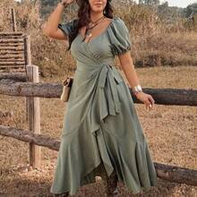 jianchaimaoyi02 Ceyna Vestido elegante con lazo y volantes en el bajo para mujer de talla grande - Verde - Ver 8