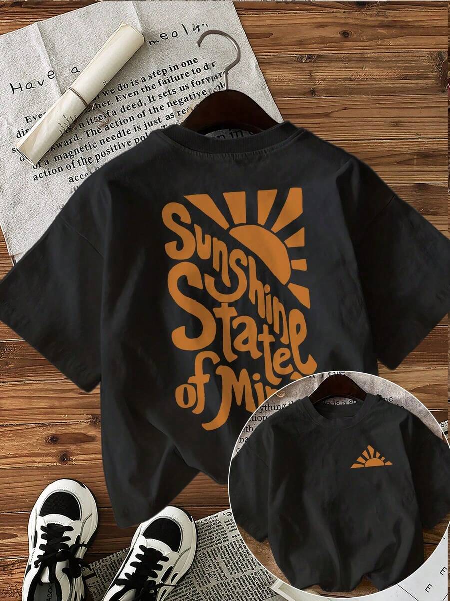 Women's T-Shirt, Summer Top With Graphic Print, Short Sleeve, Round Neck, Casual Top For Summer And Spring, Women's Clothing, Cotton T-Shirt, Spring Set, Summer.Tee - Black - View 1