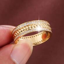 1pc Personalized Spiral Shaped Design Cubic Zirconia Inlaid Fashion Ring For Women - Multicolor - View 5