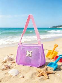 1pc A-Z Letter Mesh Beach Bag Children's Shell Storage Bag, 30cmx25cm Beach Bag, Suitable For Boys Beach Play Vacation Essential Bag (Ocean Balls Not Included) - Multicolor - View 2