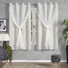 Cortina Sala Blecaute Tecido Grosso Com Voil 2,80M x 1,80M Envio Imediato - Bege - Visão 1