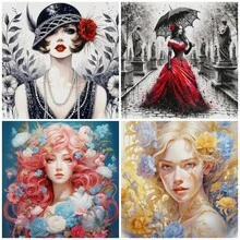 1 Set 46cm/18.11inch Vintage Lady Semi-Finished Cross Stitch Kit, DIY Needlework Materials, 11CT Printed Cross Stitch Decor Painting, Creative Handmade Gift, Full Home Decor Craft Set, Frame Not Included - Retro Girl - View 2