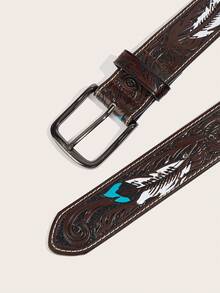 1 pieza Cinturón marrón con hebilla cuadrada vintage grabada, adecuado para el estilo vaquero occidental - Multicolor - Ver 4
