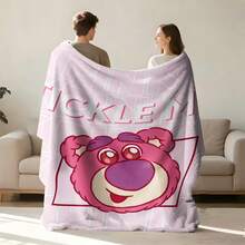 迪士尼皮克斯玩具總動員 Lotso「Tickle Me」法蘭絨披毯，柔軟舒適的絨毛刷毛毯，粉紅色背景，適用於沙發、床、客廳、臥室、辦公室、旅行，四季皆宜 - 顏色 1 - 查看 2