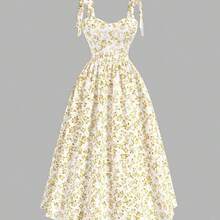 LunaCass8  MOD Vestido azul con pliegues en el busto, hombros con lazo, cintura ceñida, bajo acampanado, adecuado para boda, fiesta de cumpleaños, cita, vacaciones, té de la tarde - Albaricoque - Ver 6