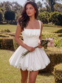 ADYCE Elegant Spaghetti Strap Handmade Applique High Waist A-Line Tie Backless Short Party Dress For Prom Evening Date Homecoming Party Wedding Guest Fall - White - View 3
