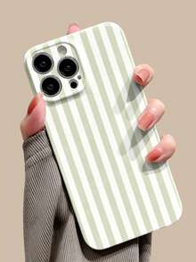 1pc PC Hard Shell Minimalist Girly Style Striped Pattern Precision Hole Glossy Film Full Coverage Phone Hard Case Compatible With IPhone 11/12/13/14/15/16 Pro Max - Multicolor - View 1