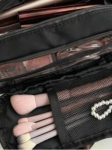 Nylon Kosmetiktasche, Muster mit Kosmetik- und Hautpflegemustern, große Kapazität Kosmetiktasche, tragbare Fächer, Aufbewahrungstasche, tragbare minimalistische Reise-Ins-Stil Aufbewahrungstasche, tragbare Kosmetik- und Make-up-Pinsel Aufbewahrungstasche, geeignet für Reisen - Verschiedenfarbig - Übersicht 6