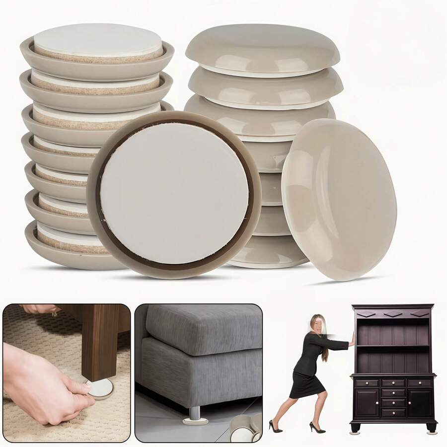 8PCS*45mm/12PCS*32mm/24PCS*25mm 自黏式家具滑墊,可重複使用且無噪音的家具腿滑墊,家具地毯移動墊,重型椅子腿地板保護墊,硬木地板移動墊 - A - 查看 1