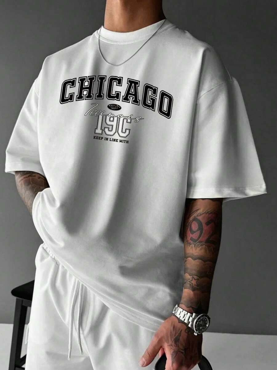 Men's Graphic Letter T-Shirt - 白色 - 查看 1