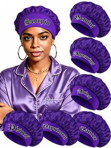 1pc Satin Sleep Cap, Personalized 12 Zodiac Sign Pattern Satin Wide Brim Elastic Sleep Hat, Satin Hair Cap (Random Print Pattern) Hair Sleep Cap Sleep Bonnet,Summer,Beach,Holiday,Travel - Red Dot SM87 - View 13