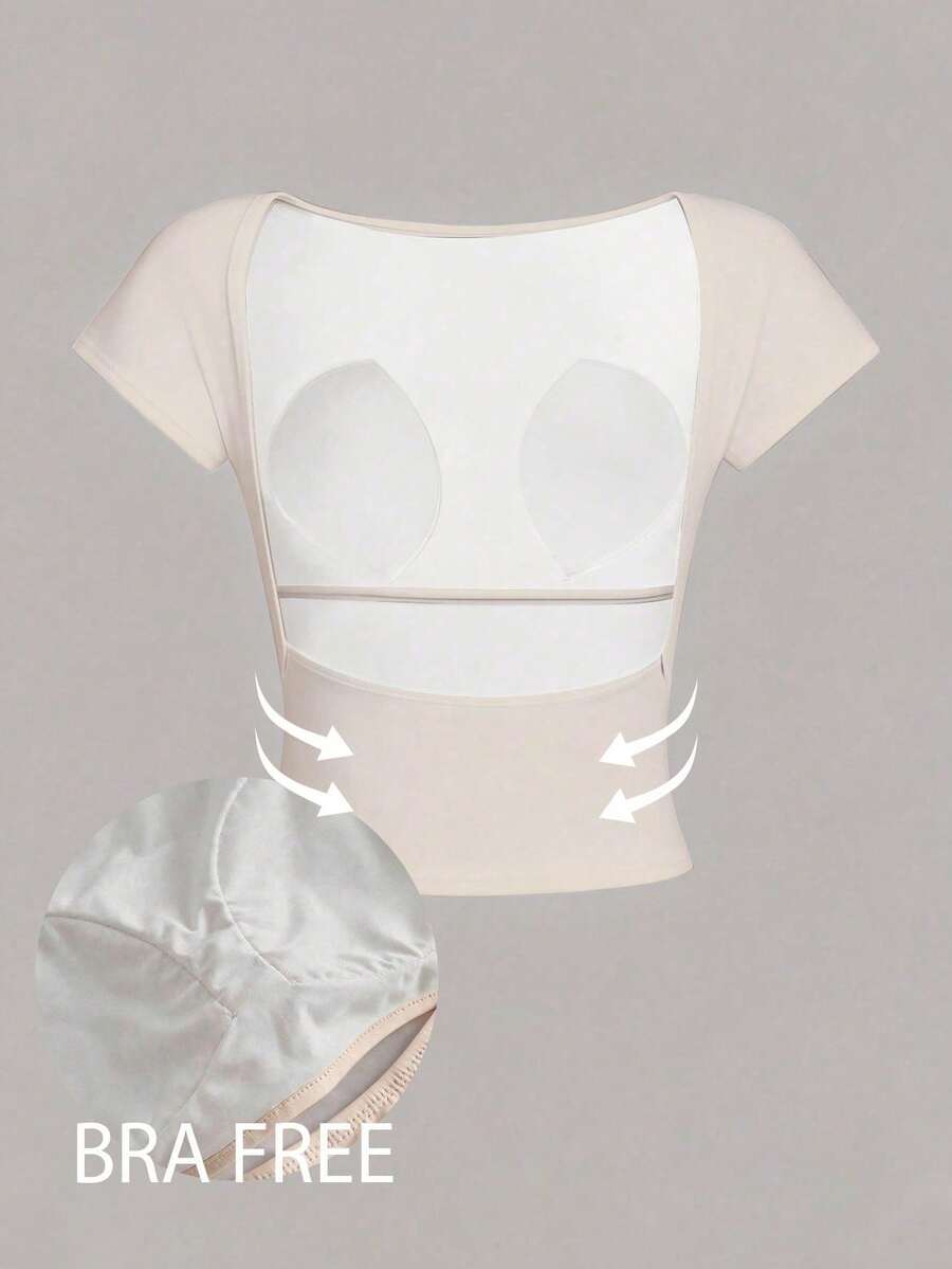 Camiseta corta con escote en la espalda, acolchada y ceñida, ideal para el verano - Caqui - Ver 1