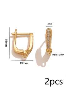 2 Stücke/Set Kupfer Mehrzweck Ohrring Zubehör, mit hochtransparenten weißen Zirkonia besetzt, mehrere Stile verfügbar: Blatt/Rund/Balken/U-Form, DIY Anhänger Ohrring Herstellungsmaterialien - Ohrringe - Übersicht 19