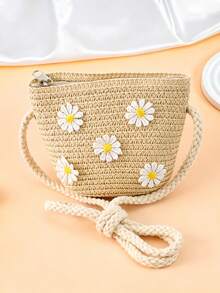 [Mini] 1pc Girls Summer Floral Straw Crossbody Bag, Suitable For Daily And Vacation Use - Multicolor - View 8