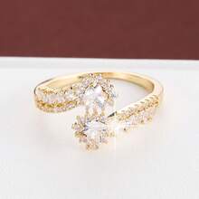 1 pieza Anillo ajustable con diseño geométrico en forma de corazón, incrustado con circonita cúbica, regalo para mujeres - Multicolor - Ver 6