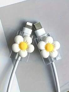 2 Transparent Flower Charger Protector Cases - Solid White - View 7
