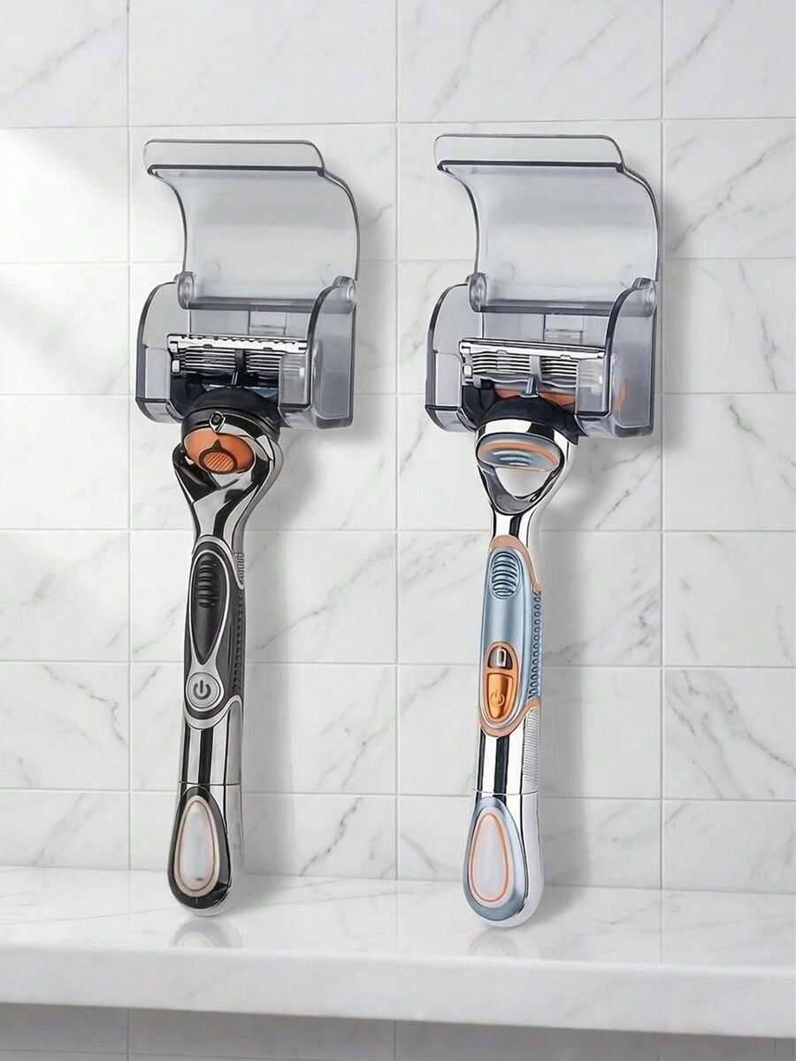 2pcs Waterproof Razor Holder, Razor Hook Wall Mount Holder, Space-Saving Storage Rack, Bathroom Accessories Shower Hook Razor - Style-A - View 1