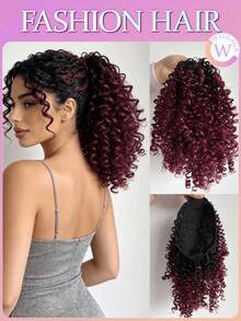WIGGAGA 12 Inch Black/Brown/Ombre Hair Extensions, African Fluffy Drawstring Ponytail, Synthetic Fiber Non-Fluffy Ponytail, Clip-In Drawstring Ponytail - Multicolor - View 12