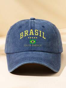 1pc Brazil Print Washed Baseball Cap, Classic Fashion, Soft Sweat-Absorbing Band, Adjustable Size, Lightweight Sun Protection, Versatile Classic Style, Suitable For Outdoor Sports, Football Matches, Daily Wear, Parties And Vacations, Perfect Gift For Friends And Family - A - View 5