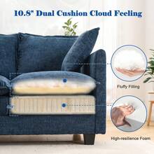 Loveseat Sofa Cloud Sofa Couch 50'', Modern Loveseats 2 Seat Couch 27" Deep Seat With 2 Pillows For Small Spaces Apartment Studio Office Bedroom Living Room 8834-BLACK-1 - 藍色 - 查看 4